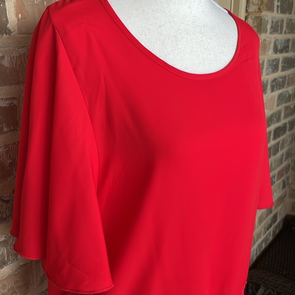 3/$20 Blue Sketch Red Fringe Top Flutter Sleeve Boho 4.5” Trim Fairycore Whimsy - Picture 4 of 11
